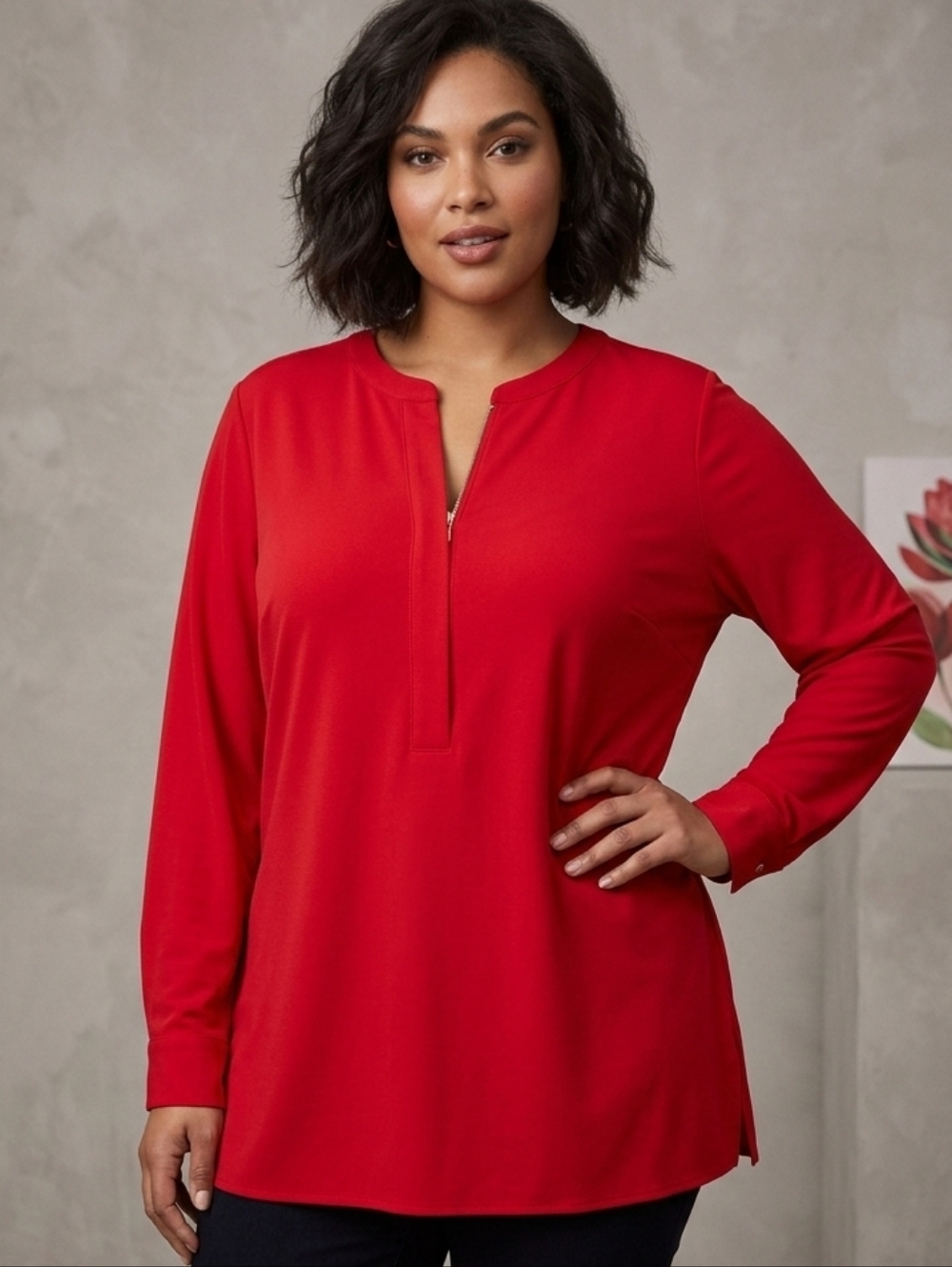 Hilary Radley Red Zip Tunic Blouse | Size XXL
